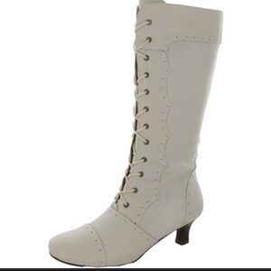 Array  Vintage Cream Lace-Up Knee Boot with Scalloped Trim